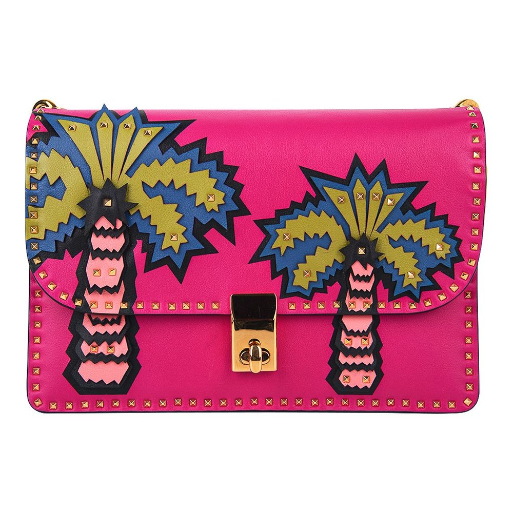 Valentino Bag Fuchsia Bag Leather Appliques Gold Micro Rock Studs